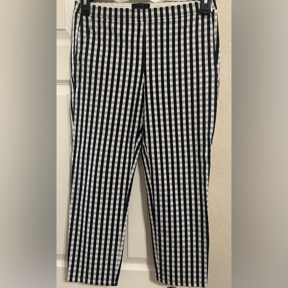 J. Crew Navy & White Gingham Cropped Pants